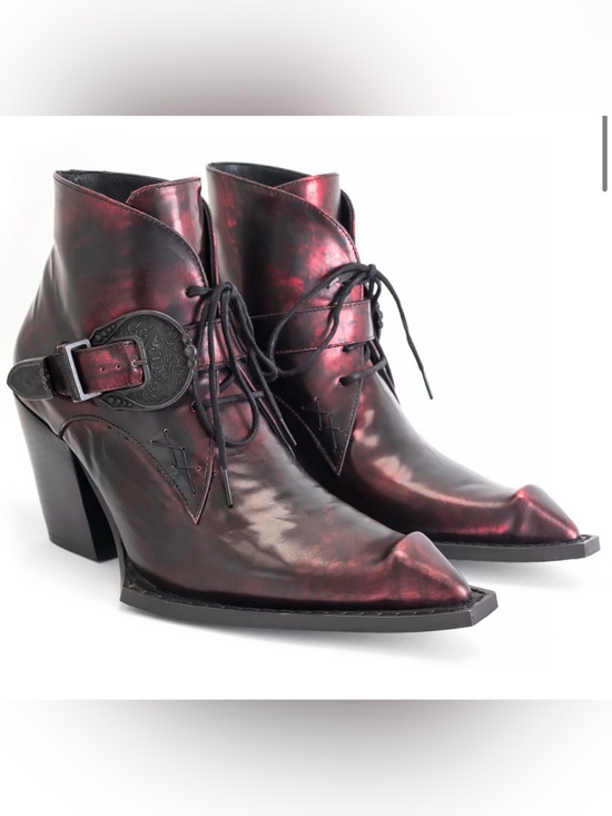 John Fluevog Shoes - John Fluevog Swordfish Hi Fauvist Fries Iridescent Red Ankle Boots 8 EUC